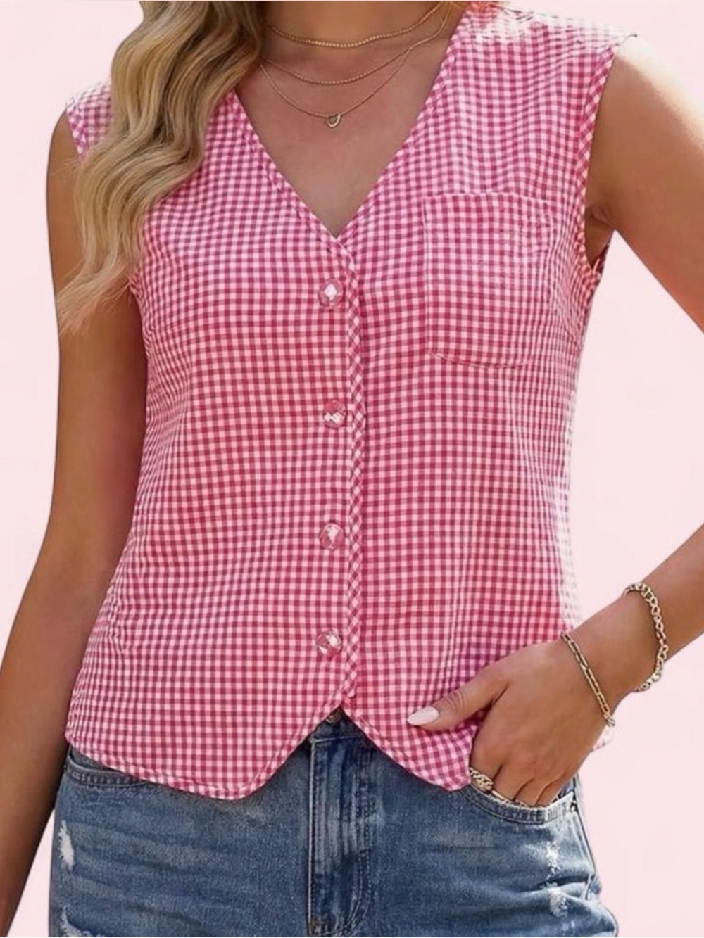 red gingham top